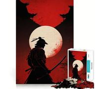 Samurai Silhouette with Moon And Temple Hard Jigsaw Puzzle for Adults 1000 Pieces Reason Skill Toy Family Time Tight Cut Art Collectible (50x75cm)