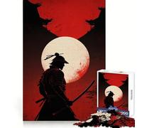 Samurai Silhouette with Moon And Temple Hard Jigsaw Puzzle for Adults 1000 Pieces Recall Boost Quiet Calm Smooth Cut Classic Gift (38x26cm)