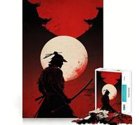 Samurai Silhouette with Moon And Temple Hard Jigsaw Puzzle for Adults 1000 Pieces Recall Boost Quiet Calm Smooth Cut Classic Gift (38x26cm)