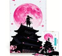 Samurai Silhouette with Pink Moon 1000 Piece Jigsaw Puzzles for Teenagers Jigsaw Think Toy Together Fun Sharp Cut Art Collectible (50x75cm)