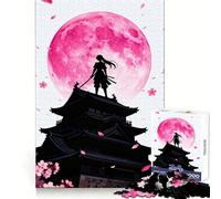 Samurai Silhouette with Pink Moon 1000 Piece Jigsaw Puzzles for Teenagers Jigsaw Think Toy Together Fun Sharp Cut Art Collectible (50x75cm)