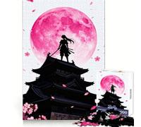 Samurai Silhouette with Pink Moon Jigsaw Puzzles for Adults1000 Piece Mind Game Toy Anxiety Relief Neat Cut Art Collectible (38x52cm)
