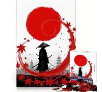 Samurai Silhouette with Red Sun And Leaves 1000 Piece Jigsaw Puzzle for Teenagers Strong Logic Toy Serene Time Clear Edge Creative Gift (38x52cm)