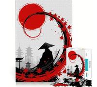Samurai Silhouette with Red Sun And Leaves Jigsaw Puzzle 1000 Piece for Teenagers Logic Sense Toy Calm Pastime Smooth Edge Premium Gift (50x75cm)