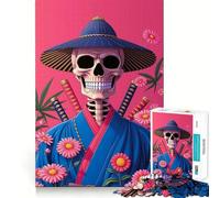 Samurai Skeleton Jigsaw Puzzle for Teenagers 1000 Pieces Boost Recall Tension Relief Tight Edge Fine Art Piece (50x75cm)