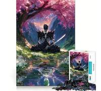 Samurai Skeleton Meditation Under Cherry Tree 1000 Pieces Jigsaw Puzzles for Adults Fine Logic Toy Leisure Time Neat Edge Art Collectible (38x26cm)
