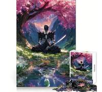 Samurai Skeleton Meditation Under Cherry Tree 1000 Pieces Jigsaw Puzzles for Adults Fine Logic Toy Leisure Time Neat Edge Art Collectible (50x75cm)