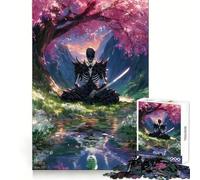 Samurai Skeleton Meditation Under Cherry Tree 1000 Pieces Jigsaw Puzzles for Adults Fine Logic Toy Leisure Time Neat Edge Art Collectible (38x26cm)