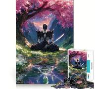 Samurai Skeleton Meditation Under Cherry Tree 1000 Pieces Jigsaw Puzzles for Adults Fine Logic Toy Leisure Time Neat Edge Art Collectible (50x75cm)