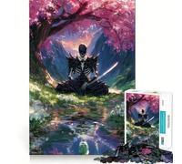 Samurai Skeleton Meditation Under Cherry Tree Jigsaw Puzzles for Adults 1000 Pieces Brain Skill Relaxed Mind Exact Edge Art Collection Piece (38x52cm)