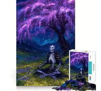 Samurai Skeleton Under Cherry Blossom Tree 1000 Teenager Pieces Jigsaw Puzzle Memory Boost Calm Escape Pattern Assembly Warm Surprise (38x26cm)