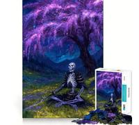 Samurai Skeleton Under Cherry Blossom Tree Jigsaw Puzzle for Teenagers 1000 Pieces Boost Recall Tension Relief Tight Edge Fine Art Piece (38x52cm)