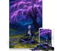 Samurai Skeleton Under Cherry Blossom Tree Jigsaw Puzzle for Teenagers 1000 Pieces Boost Recall Tension Relief Tight Edge Fine Art Piece (38x52cm)