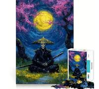 Samurai Skeleton Under Cherry Blossoms Hard Jigsaw Puzzle for Adults 1000 Pieces Reason Skill Toy Family Time Tight Cut Art Collectible (50x75cm)