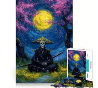 Samurai Skeleton Under Cherry Blossoms Jigsaw Puzzles 1000 Pieces for Adults Strengthen Recall Calm Mind Quality Edge Warm Surprise (38x26cm)