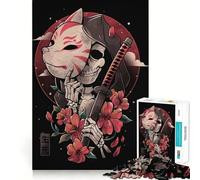 Samurai Skeleton with Mask And Flowers 1000 Pieces Jigsaw Puzzles for Teenagers Logic Train Toy Quiet Fun Smooth Cut Lovely Gift (38x52cm)