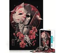 Samurai Skeleton with Mask And Flowers 1000 Pieces Jigsaw Puzzles for Teenagers Strong Logic Toy Family Time Clear Edge Warm Surprise (50x75cm)