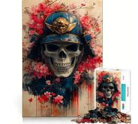 Samurai Skull with Cherry Blossoms Jigsaw Puzzles for Teenagers 1000 Piece Mind Challenge Toy Relaxing Fun Precise Cut Festive Gift (38x26cm)