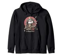 Samurai Sloth Japanese Warrior Ukiyo-e Style Sunset Zip Hoodie