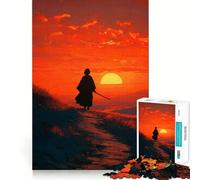 Samurai Sunset Silhouette Jigsaw Puzzles 1000 Pieces for Adults Strengthen Recall Calm Mind Quality Edge Warm Surprise (38x52cm)