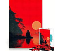 Samurai Sunset Silhouette Jigsaw Puzzles for Teenagers 1000 Piece Boost Memory Serene Time Premium Cut Birthday Gift (50x75cm)