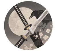 Samurai Sword Draw Personalized Jigsaw Puzzles, 195Pcs Custom Wooden Jigsaw Puzzle Round Puzzle Gift Adult