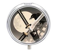 Samurai Sword Draw pilldispenser with Mirror 3 Compartments Waterproof Pillcase for Purse Pocket Non-Slip Grip Travel Medicine Organizer Container Box for Vitamin Fish Oil Supplement