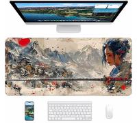 Samurai Sword Gaming Mouse Pad, Japanese Women Large Mouse Mat 600x300x3mm, Desk Pad with Stitched Edges, Keyboard Mat with Waterproof Non-Slip Rubber Base, Desk Accessories and PC Accessories 7-7860