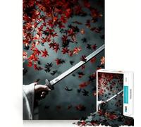 Samurai Sword ﹨u Falling Leaves 1000 Piece Jigsaw Puzzles for Adults Teenagers Intellect Toy Home Enjoy Quality Cut Classic Gift (38x52cm)