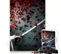 Samurai Sword ﹨u Falling Leaves Jigsaw Puzzle for Teenagers 1000 Pieces Boost Recall Tension Relief Tight Edge Fine Art Piece (38x26cm)