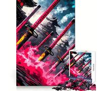 Samurai Swords And Japanese Architecture Jigsaw Puzzles for Adults1000 Piece Mind Game Toy Anxiety Relief Neat Cut Art Collectible (38x26cm)