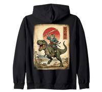 Samurai T-Rex Dinosaur Katana Japanese Sun Art Dino Japan Zip Hoodie