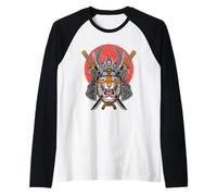 Samurai Tiger Warrior Vintage Red Sun Japanese Samurai Lover Raglan Baseball Tee