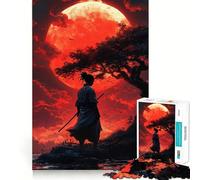 Samurai Under Blood Moon 1000 Piece Jigsaw Puzzles for Teenagers Jigsaw Recall Build Easy Leisure Neat Cut Santa Wish Gift (38x52cm)
