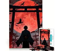 Samurai Under Blood Moon 1000 Piece Jigsaw Puzzles for Teenagers Mind Challenge Toy Quiet Hobby Precise Cut Seasonal Gift (38x52cm)