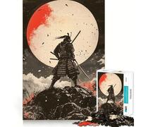 Samurai Under Blood Moon Jigsaw Puzzles 1000 Pieces for Adults Brain Skill Stress Release Exact Edge Wall Art Decor (38x26cm)