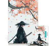 Samurai Under Cherry Blossoms 1000 Piece Jigsaw Puzzles for Adults Teenagers Recall Boost Calm Escape Smooth Cut Heartfelt Gift (38x26cm)