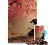 Samurai Under Cherry Blossoms 1000 Piece Jigsaw Puzzles for Teenagers Memory Boost Home Leisure Image Assembly Lovely Gift (38x26cm)