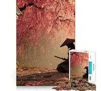 Samurai Under Cherry Blossoms Adult Jigsaw Puzzles 1000 Pieces Brain Workout Toy Casual Relax Image Assembly Artistic Gift (50x75cm)