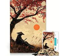 Samurai Under Cherry Blossoms Puzzle for Teenagers 1000 Pieces Mind Exercise Toy Gentle Relax Design Assembly Xmas Surprise (50x75cm)