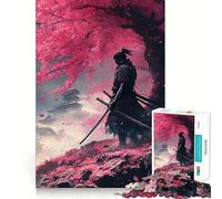 Samurai Under Cherry Blossoms Teenager Jigsaw Puzzles 1000 Pieces Mind Puzzle Casual Relax Image Assembly Heartfelt Gift (50x75cm)