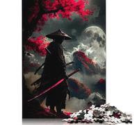 Samurai Under Crimson Moon Puzzle for Adults 1000 Pieces Puzzle Jigsaws for Adults Home Decoration Puzzle Toys 1000pcs (75x50cm)