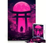 Samurai Under Pink Moon Jigsaw Puzzle 1000 Piece for Adults Smart Reason Toy Home Pastime Smooth Edge Art Collectible (38x26cm)