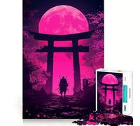 Samurai Under Pink Moon Jigsaw Puzzles 1000 Piece for Teenagers Mental Logic Toy Calm Escape Fine Edge Art Collectible (38x52cm)