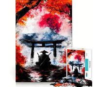 Samurai Under Red Moon 1000 Piece Jigsaw Puzzles for Adults Jigsaw Mind Puzzle Mind Calm Art Assembly Unique Gift (38x52cm)
