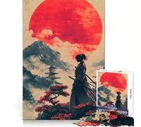 Samurai Under Red Moon 1000 Piece Jigsaw Puzzles for Teenagers Strong Logic Toy Calm Escape Clear Edge Birthday Gift (50x75cm)