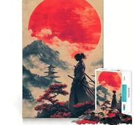 Samurai Under Red Moon 1000 Pieces Jigsaw Puzzles for Adults Memory Boost Home Pastime Image Assembly Wall Art Decor (38x52cm)