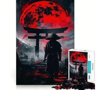 Samurai Under Red Moon Adult Jigsaw Puzzles 1000 Pieces Brain Workout Toy Casual Relax Image Assembly Artistic Gift (38x26cm)