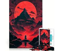 Samurai Under Red Moon Jigsaw Puzzles 1000 Piece for Teenagers Mental Logic Toy Calm Escape Fine Edge Art Collectible (38x26cm)