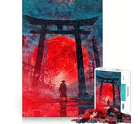 Samurai Under Red Moon Jigsaw Puzzles 1000 Pieces for Adults Logic Sense Toy Leisure Time Smooth Edge Seasonal Gift (50x75cm)